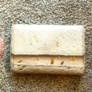 White Animal Fur Leather Wallet with Gold
